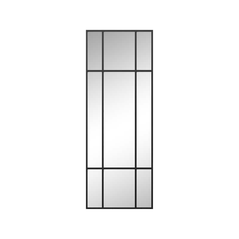 HomeRoots 63" Black Iron Window Pane Geometric Framed Full Length Hanging Mirror - 24.00 in. x 63.00 in. x 0.78 in.