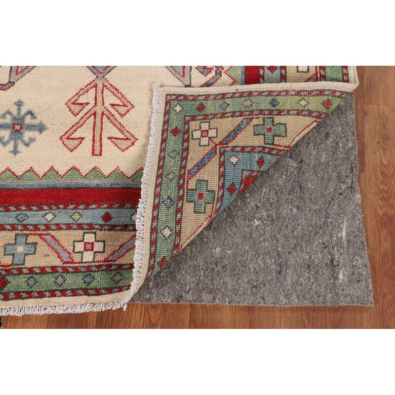 Ivory Kazak Accent Rug Handmade Wool Carpet - 3'4" x 5'0"