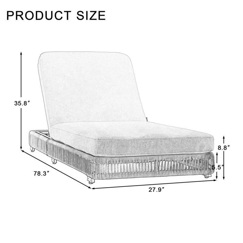 Outdoor Chaise Lounge Chair with Adjustable Backrest Patio Pool Lounge