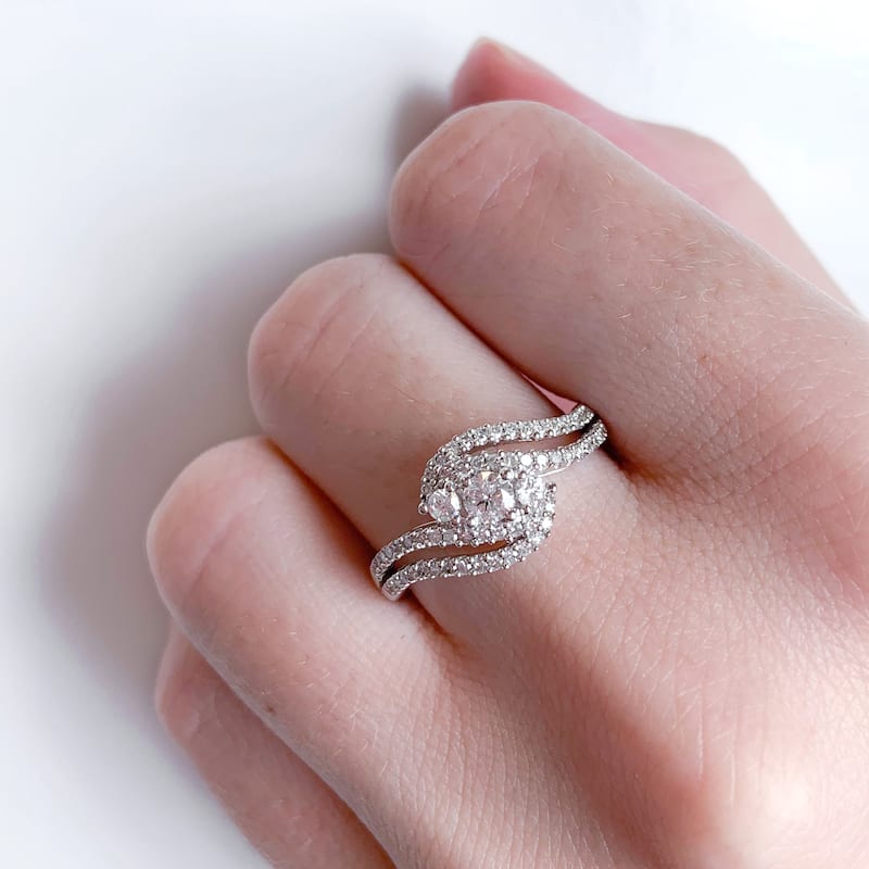 Miadora 1/2ct TDW Diamond 3-stone Bypass Engagement Ring 10k White Gold