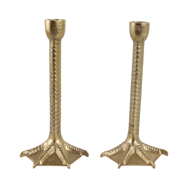 Metal Bird Legs Taper Candle Holders Set of 2 - Gold - 9.0"