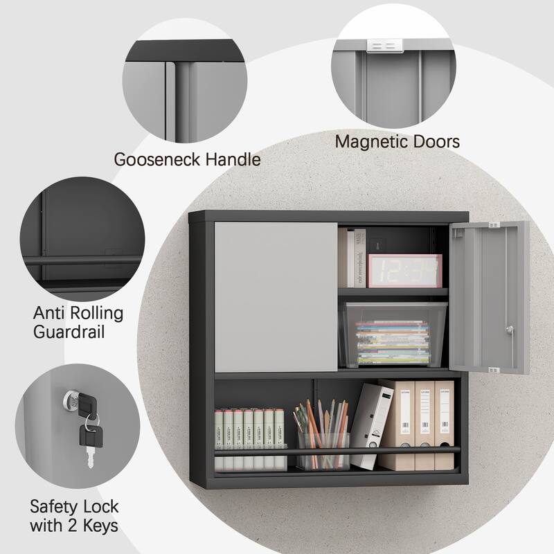 2 Doors Metal Storage Cabinet Kitchen Pantry Cabinet With Adjustable Shelves Tall Steel Cabinet Locker