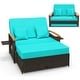 preview thumbnail 8 of 9, Patio Rattan Daybed Set with Cushioned Loveseat & Storage Ottoman Turquoise