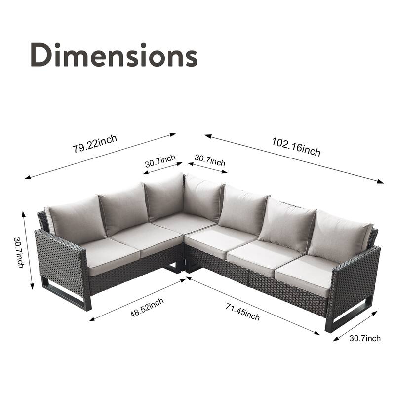 Gymojoy L-Shaped Outdoor Corner Sectional Sofa 6-seats Couch Conversation Set