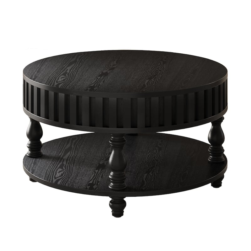 Farmhouse 31.49" Round Coffee Table with Storage and Flip-Top Lids for Rustic Living Room Organization and Style