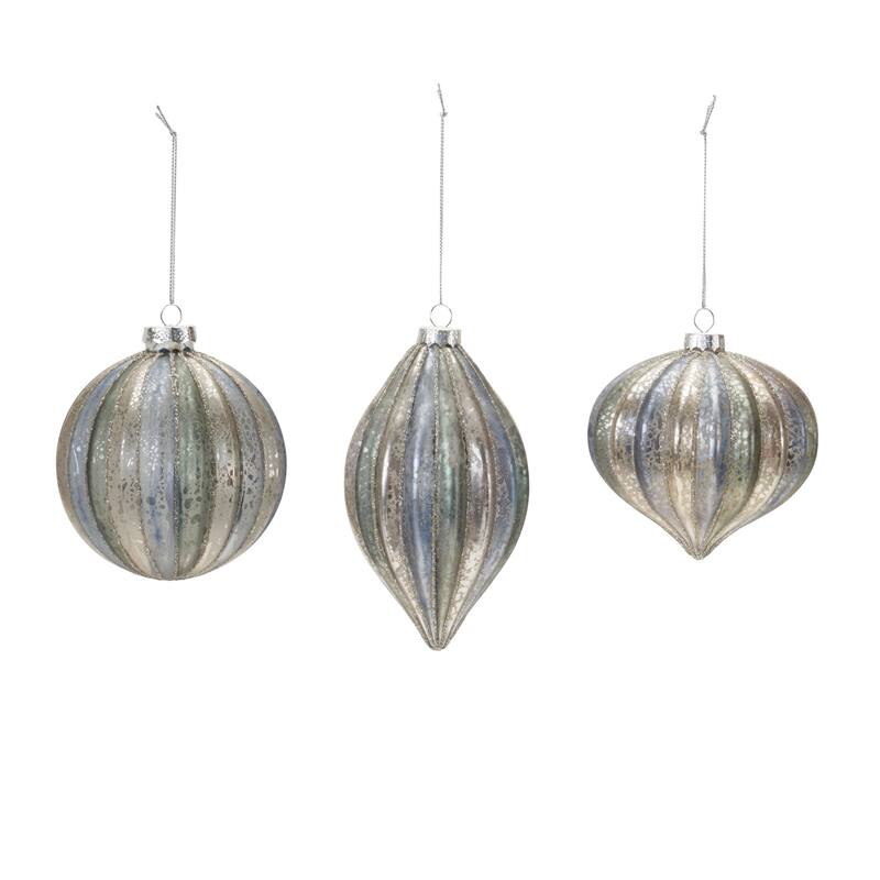 Glittered Glass Christmas Ornaments 6" (150Mm) Silver and Blue 6Ct