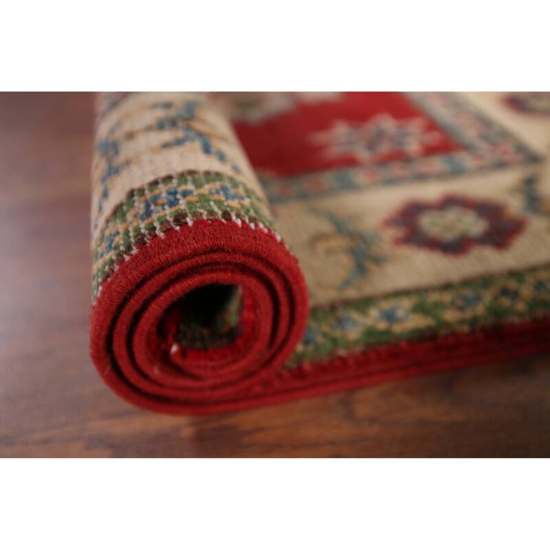 Red Geometric Kazak Oriental Foyer Rug Handmade Wool Carpet - 2'0" x 3'0"