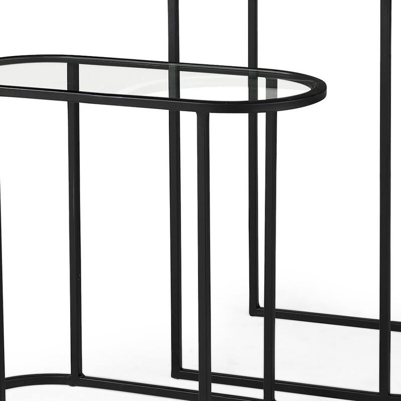HomeRoots Set of Two 13" Clear and Black Glass and Metal Tray Tables - 12.60 in. x 22.44 in. x 24.21 in.