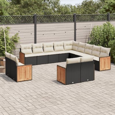 vidaXL Patio Sofa Set with Cushions Outdoor Conversation Furniture Poly Rattan