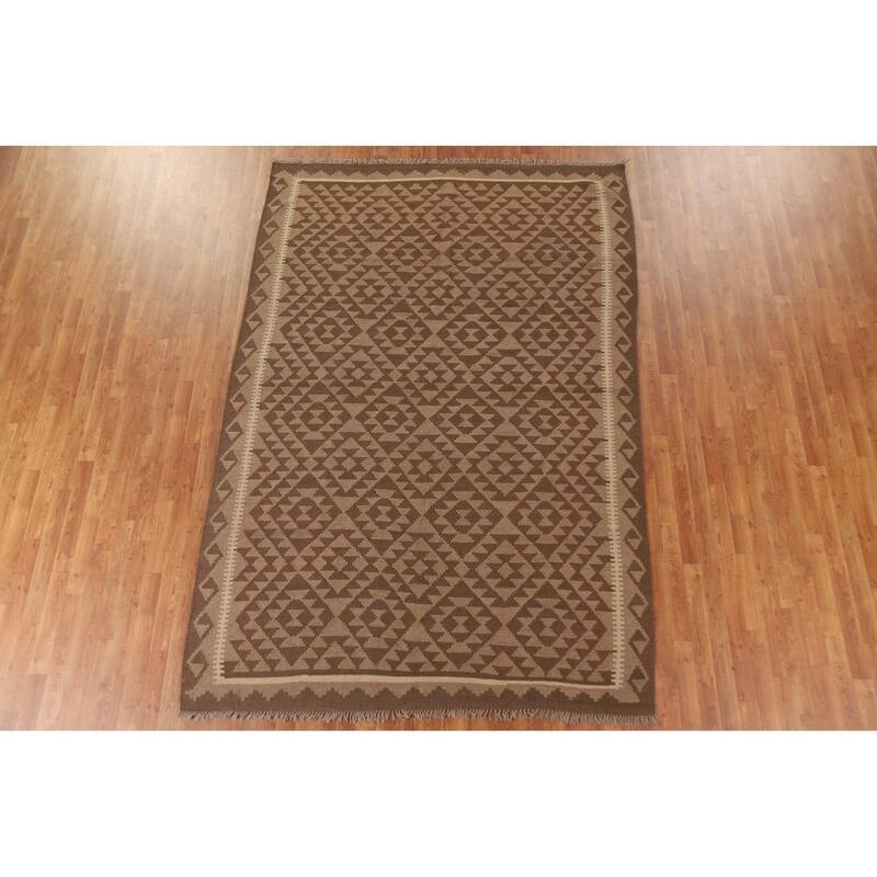 Geometric Kilim Reversible Area Rug Flat-weave Living Room Wool Carpet - 6'9" x 9'10"