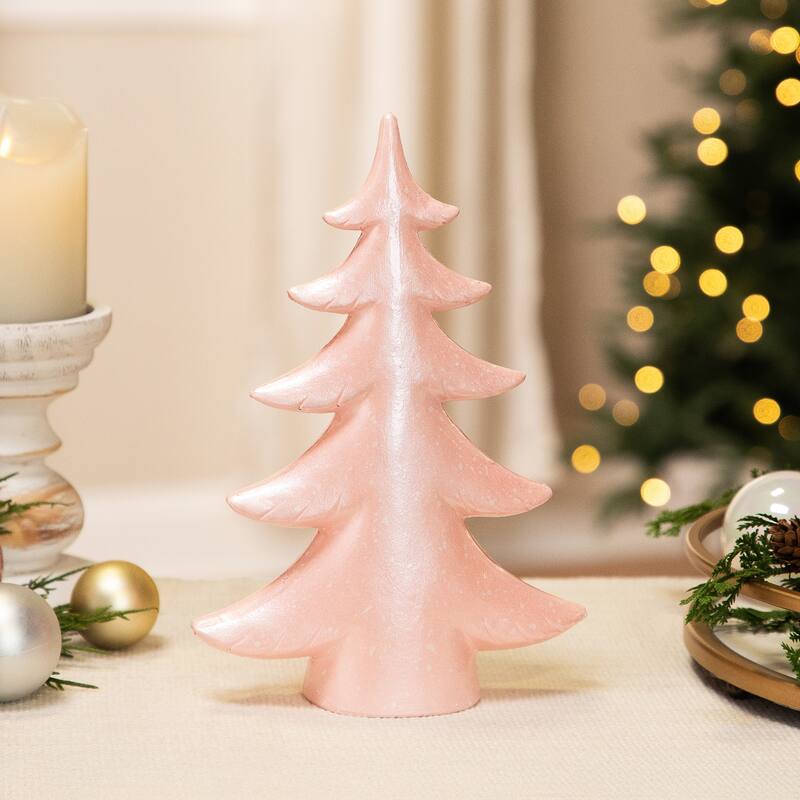 Snowy Shiny Christmas Tree Tabletop Decoration - 10" - Light Pink