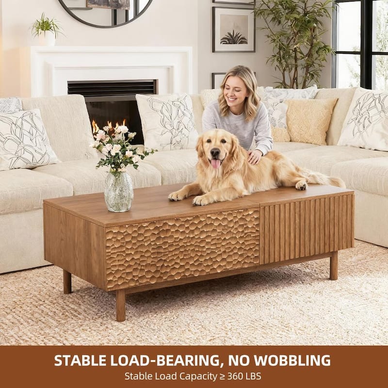 51.1" Satin Walnut Coffee Table with Storage Drawers for Living Room & Home Office - 51.1"Wx27.5"Dx18.9"H