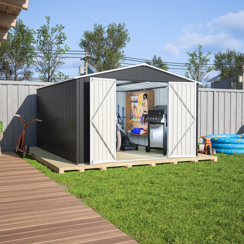 Large Outdoor Metal Storage Shed Garden Shed Tool Shed with Lockable Double Doors & Weather-Resistant, Air Vents