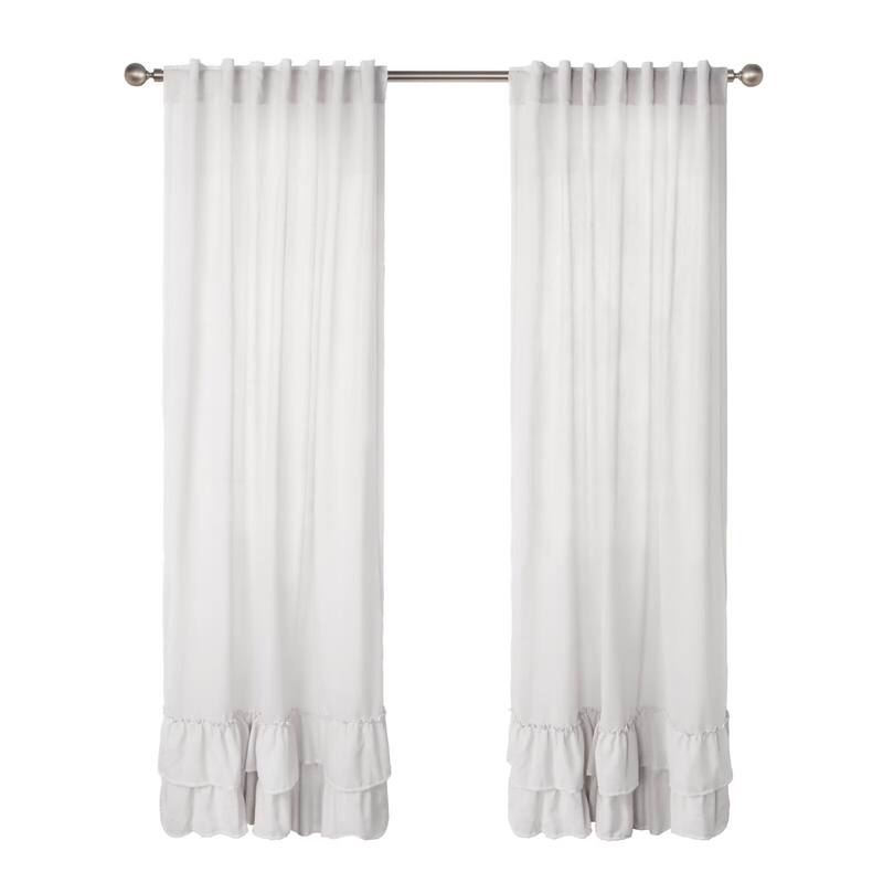 Linen Texture Double Ruffle Semi-sheer Curtain Pair(2 panels)
