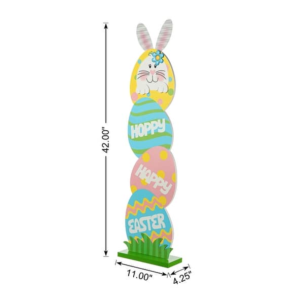 dimension image slide 1 of 3, Glitzhome Wooden Happy Easter Bunny Eggs Porch Sign Standing Decor Spring Gift