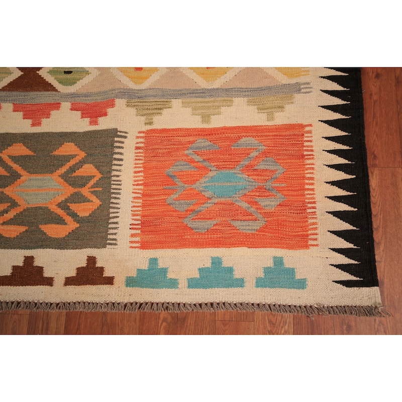 Reversible Geometric Multi-Color Kilim Area Rug Hand-Woven Wool Carpet - 7'11" x 11'2"
