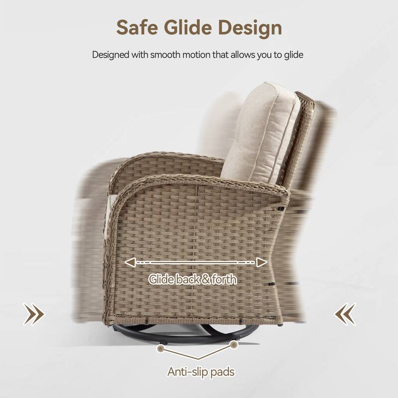 Cozywor 3-Piece Wicker Patio Swivel Outdoor Rocking Chair Conversation Set