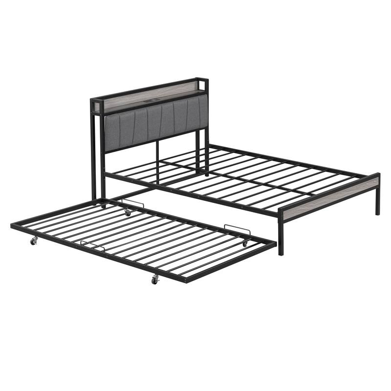 HomeRoots Black Metal Full Bed Frame With Trundle