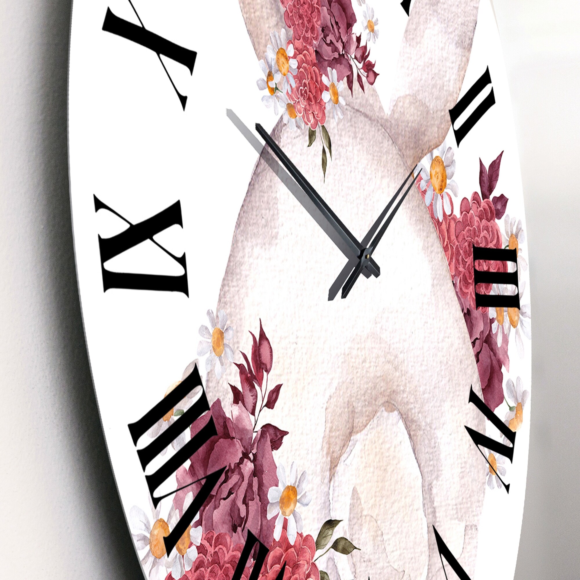 Hana - Floral repeat pattern home decor Clock for Sale by SweetbunnyArts