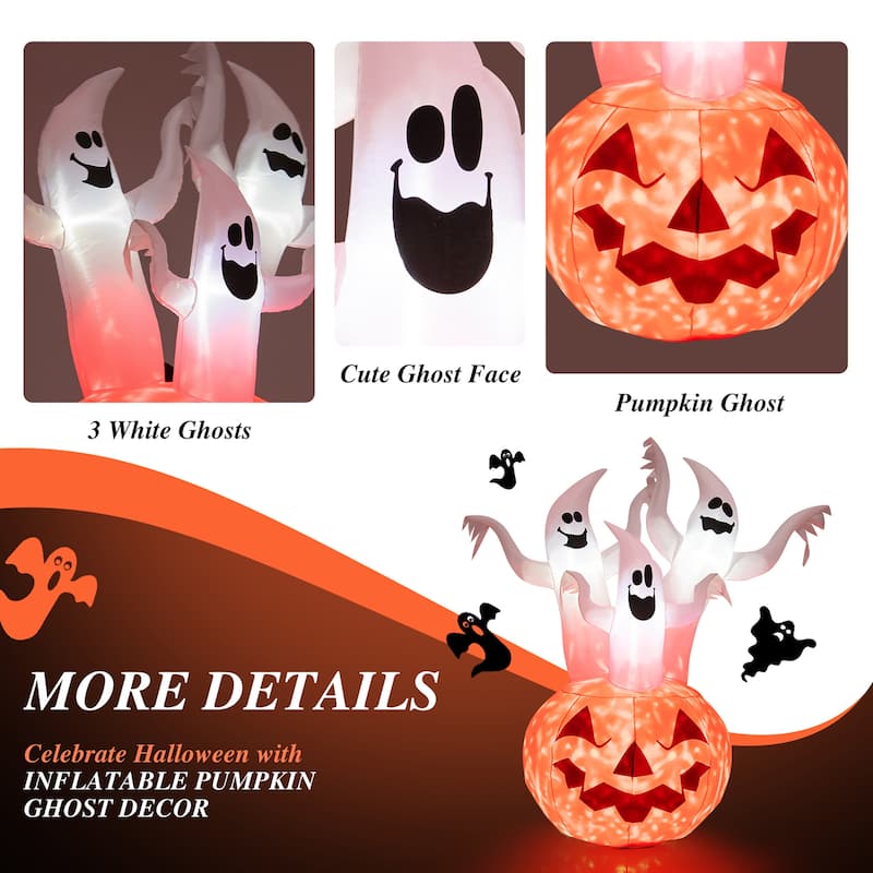 6 FT Inflatable Halloween 3 White Ghosts with Pumpkin Decoration