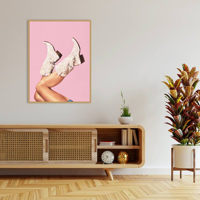 These Boots Pink II by Vertigo Artography Framed Canvas Wall Art Print - Sylvie Bright Gold
