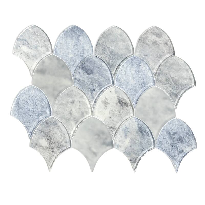 Seashell 12x13 Cyan Frosted Glass Fish Scale Mosaic Tile - Wall & Backsplash
