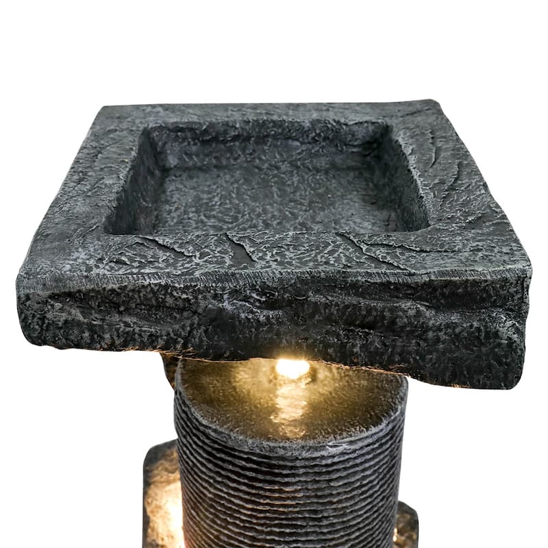 33.4-inch High Modern Outdoor Fountains and Waterfalls with LED Lights