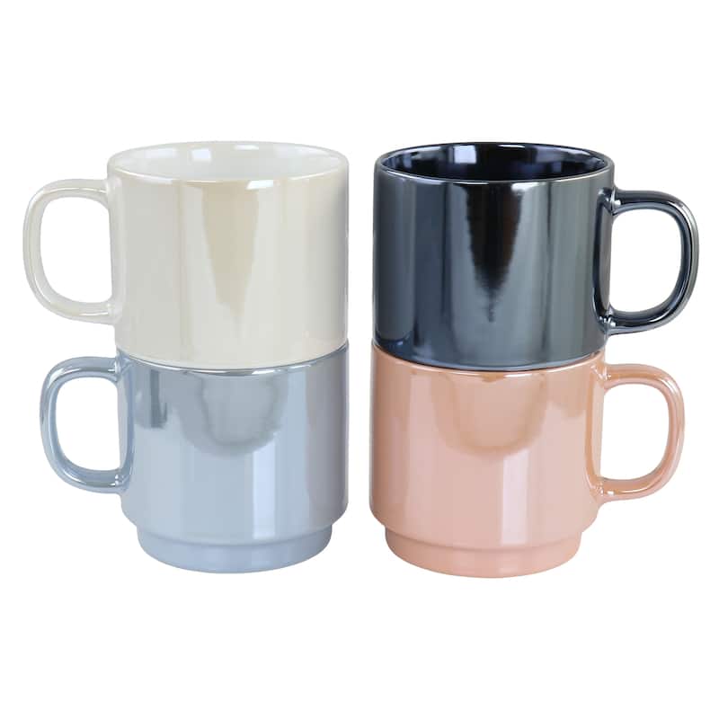 4 Piece 14.8 Ounce Stoneware Pearlized Mug Set