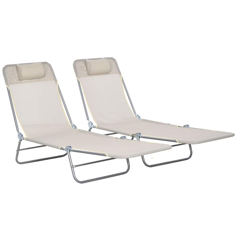 Outsunny Folding Chaise Lounge Pool Chairs, Set of 2 Outdoor Sun Tanning Chairs with Pillow, Six-Position Reclining Back