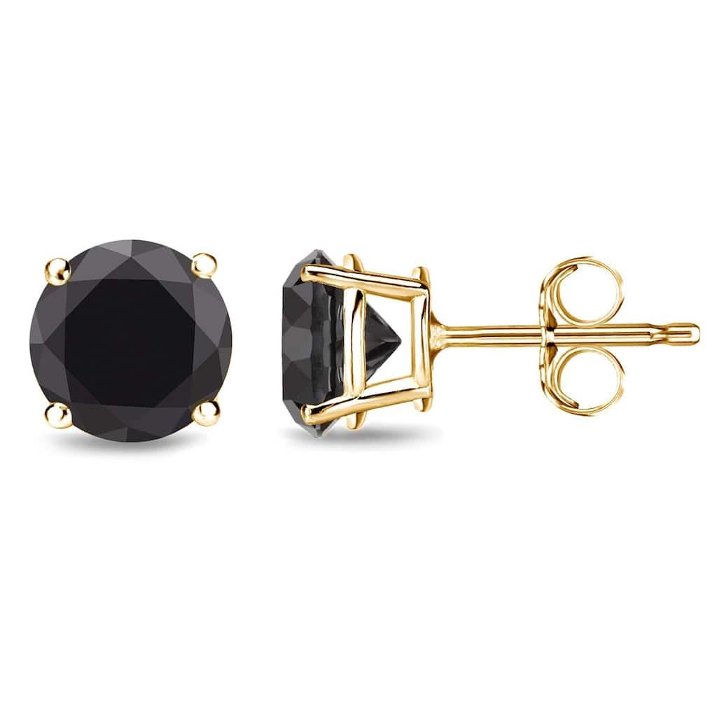 Auriya 1/2 to 4ctw Round Black Diamond Stud Earrings Pair 14k Yellow Gold
