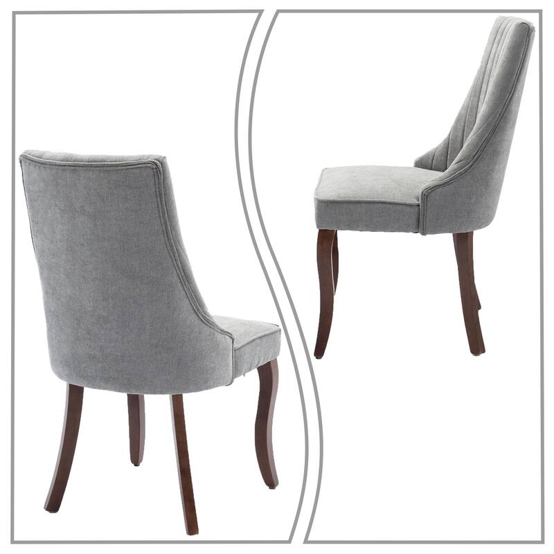 Classic Elegant Set of 2 Rayon Cloth Flocking Linen Fabric Upholstered Dining Chairs
