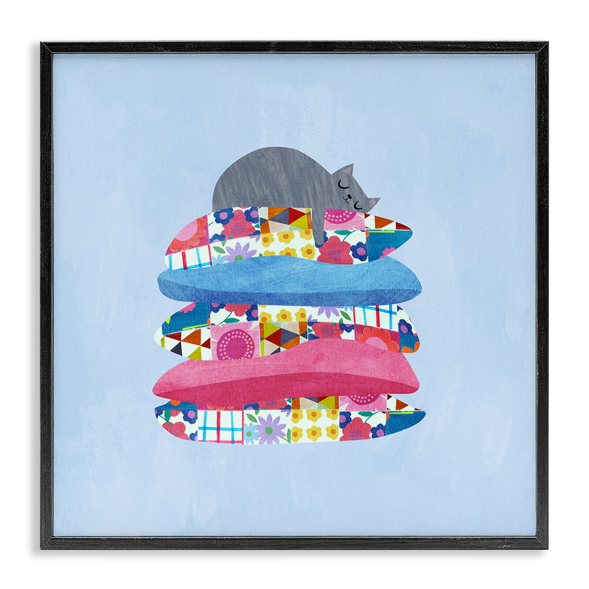 Stupell Cozy Sleeping Cat on Pillows Framed Giclee Art Design by Angie Rozelaar