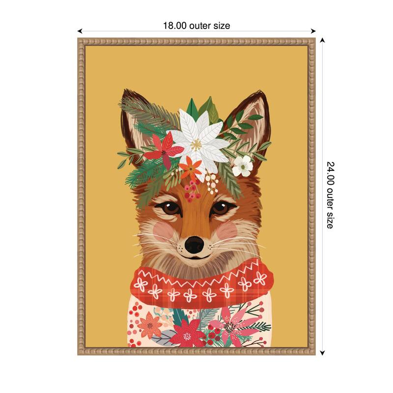 Kate and Laurel Sylvie Beaded Christmas Fox Framed Canvas by Mia Charro