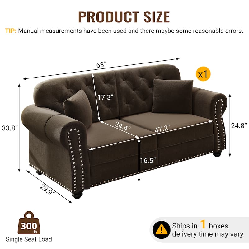 Mid-Century Modern Chesterfield Sofa with Button Tufted - Brown