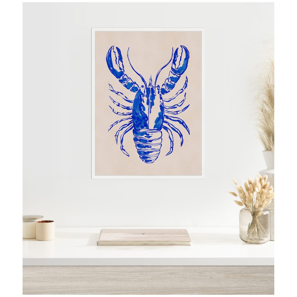 Kate and Laurel Sylvie Lobster Framed Canvas by Nikita Jariwala