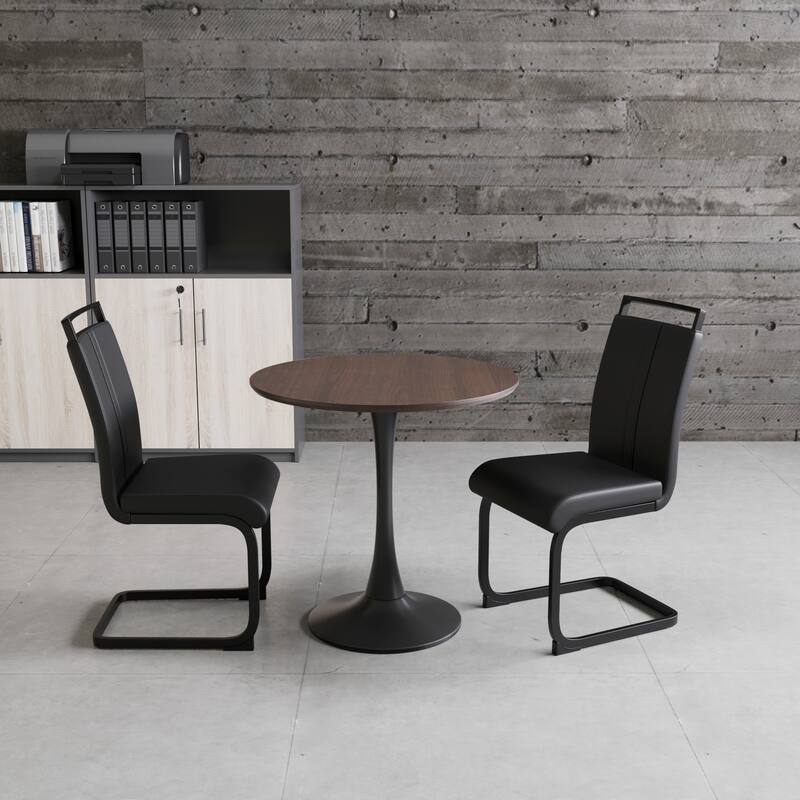 Modern 3-Piece Dining Set with MDF Round Table & 2 PU High Back C-shaped Tube Chairs