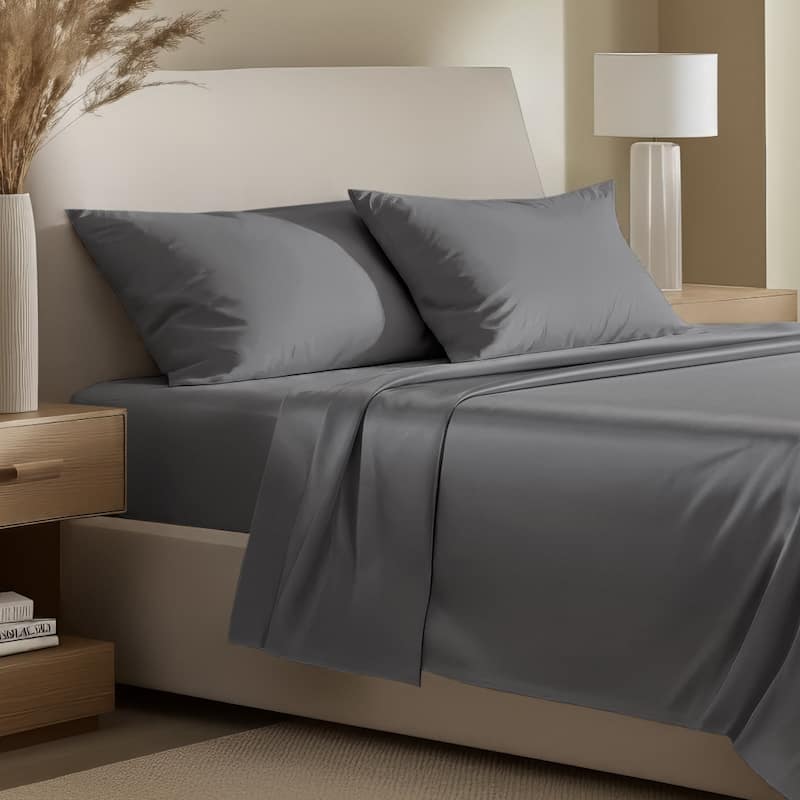Bare Home Organic Cotton Sheet Set - Silky Smooth Sateen Weave - Twin - Grey