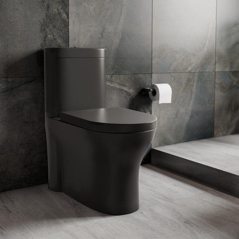 Trocadero One-Piece Elongated Toilet Dual-Flush, Matte Black 1.1/1.6 Gpf - 27.55" x 14.55" 30.3"