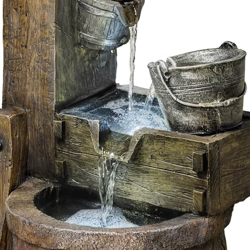 Vbal Rustic Well Pump & Bucket Water Fountain with LED Lights