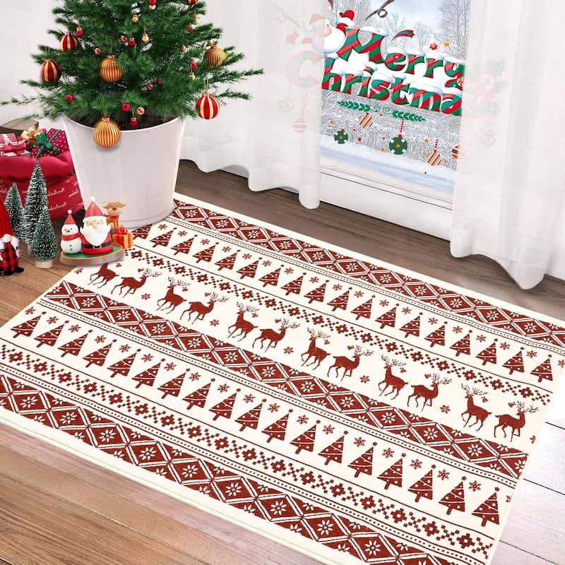 Snowflake Christmas Holiday Decorative Area Rug, for Bedroom Living Room, White