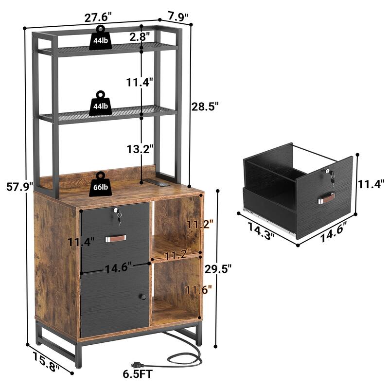 27.6'' Wide Drawer File Cabinet, Wood Filing Cabinet With Charging Station and Locks
