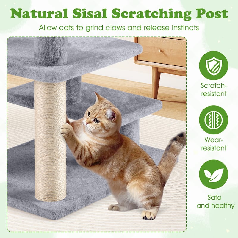 Gymax 2-in-1 Cat Tree Tower Pet Steps w/ Scratching Posts Hanging Toy