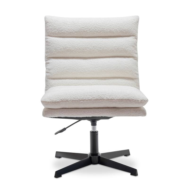 Modern Teddy Fabric Lounge Chair, Adjustable Height, 360° Swivel Armless Accent Chair with Sturdy Metal Base