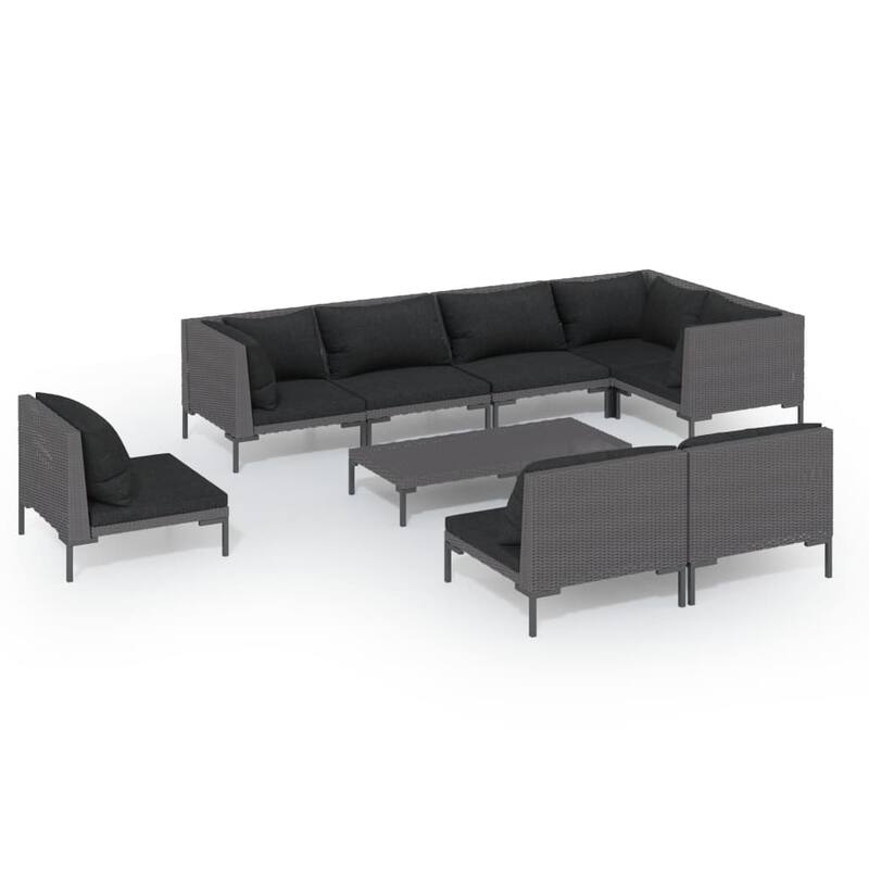vidaXL Patio Lounge Set Outdoor Sectional Corner Sofa Poly Rattan Dark Grey - 27.6" x 27.6" x 24"