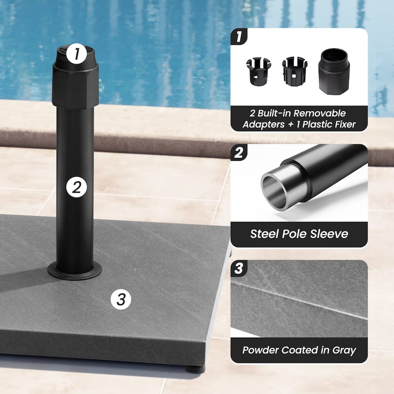 Outdoor Market Umbrella Base Holder Square Concrete / Cement Metal w/Wheels