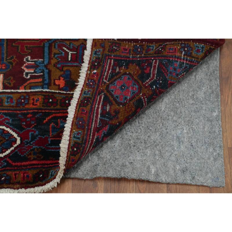 Red Geometric Heriz Serapi Persian Vintage Rug Handmade Wool Carpet - 7'5" x 9'11"