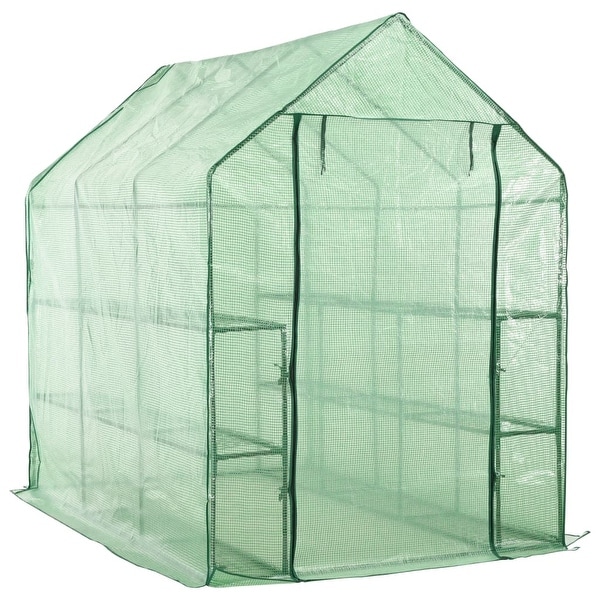 vidaXL Walk-in Greenhouse with 12 Shelves Steel 4.7'x7'x6.4'. Opens flyout.