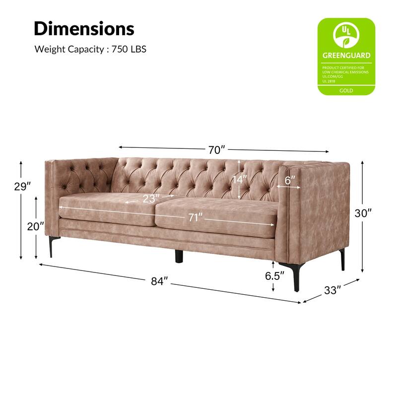 Calymne 84" Classic Square Arms Sofa with Button-Tufted Back by HULALA HOME