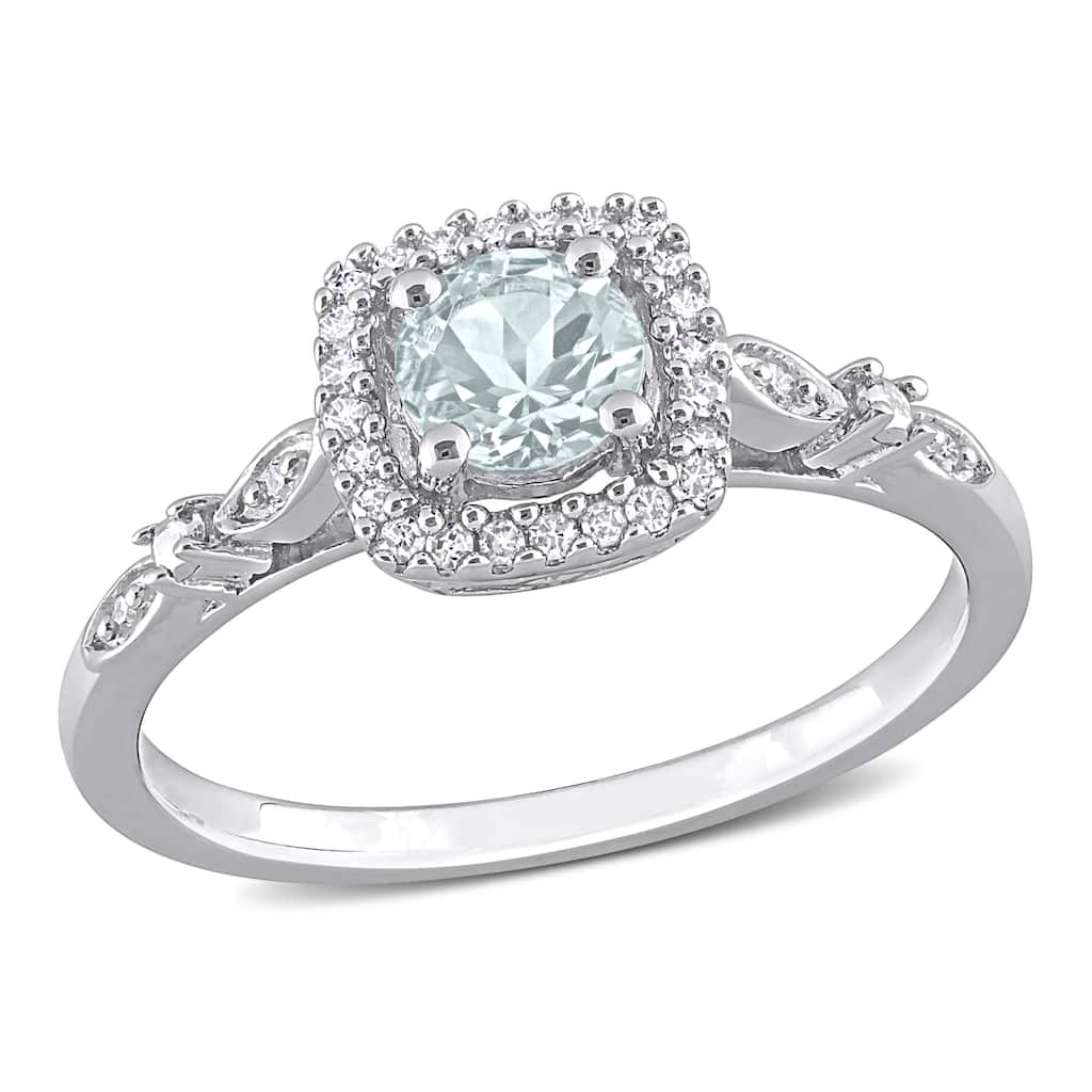 Miadora 3/8ct TGW Aquamarine 1/10ct TW Diamond Square Halo Ring in Sterling Silver