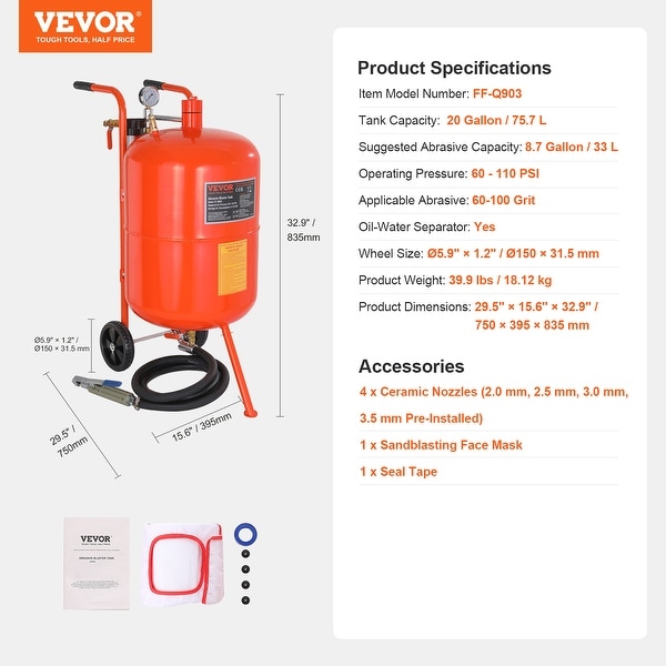 VEVOR Sand Blaster Portable Abrasive Blasting Tank, Air Sand